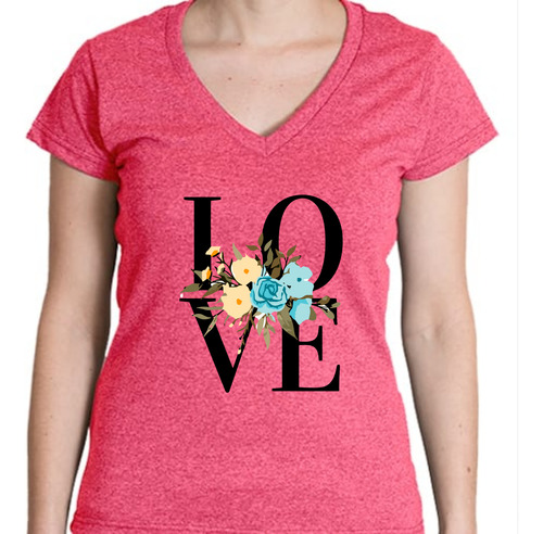 Playera Cuello V - Love Flores - Diseño Floral - Moda