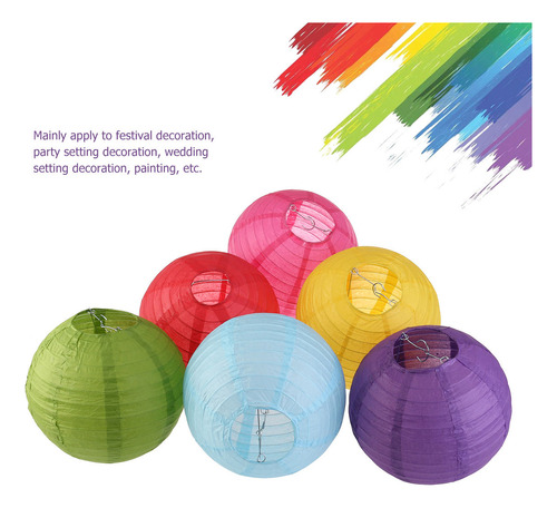 Faroles De Papel Redondos Winomo, 6 Colores, 8 Pulgadas, Con