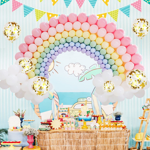 296pcs Rainbow Balloons Arch Garland Kit Macaron 7 Colo...