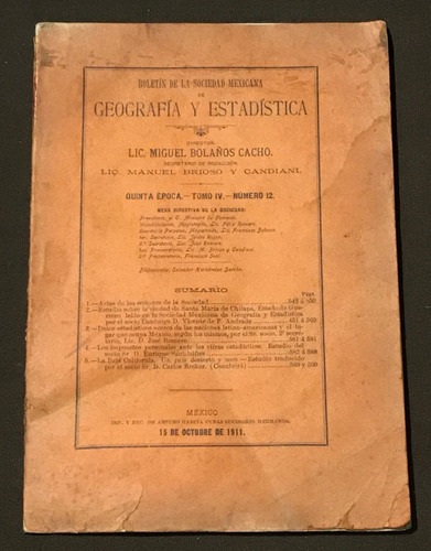 Boletín Sociedad Mexicana De Geografía Estadística 1911 # 12