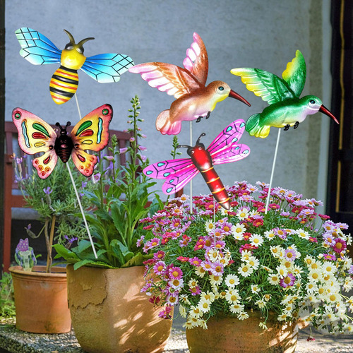 5x Colibrí Libélula Mariposa Estacas Para Floreros Patio