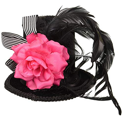 Arlequín 4  Mini Black Top Hat Pink Flower Feathers Ac...