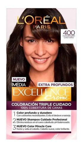 Kit Tintura L'Oréal Paris  Excellence Extra profundos tono 400 castaño para cabello