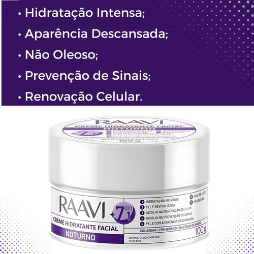 Creme Hidratante Facial Noturno 7 Em 1 Raavi 100g