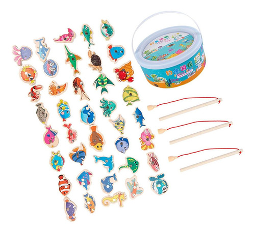 ! Juguetes De Pesca, Juegos De Mesa, 40 Peces+3 Cañas+cubo