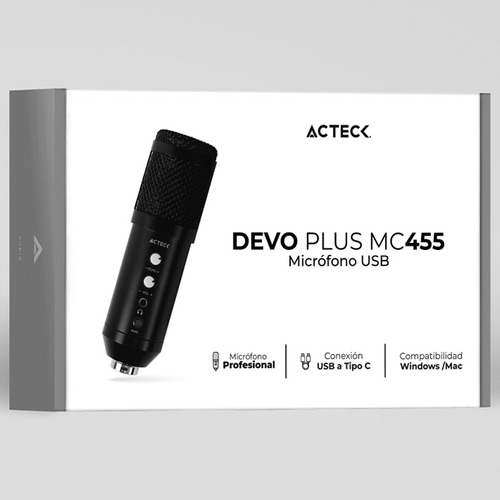 Microfono Gamer Acteck Devo Plus Mc455 Tripie Usb-c Negro