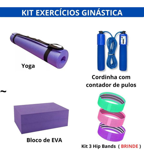 Kit de 4 unidades de esterilla de yoga, bloque de EVA, cordón, banda elástica, color lila
