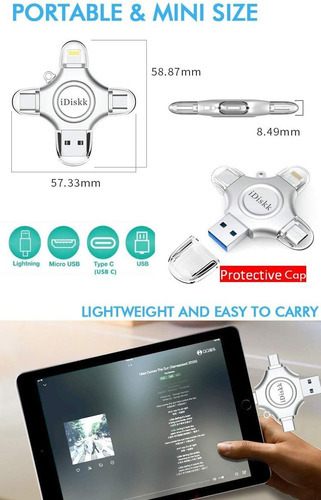 Unidad Flash Idiskk Photo Stick, 4 Conectores En 1, 128 Gb