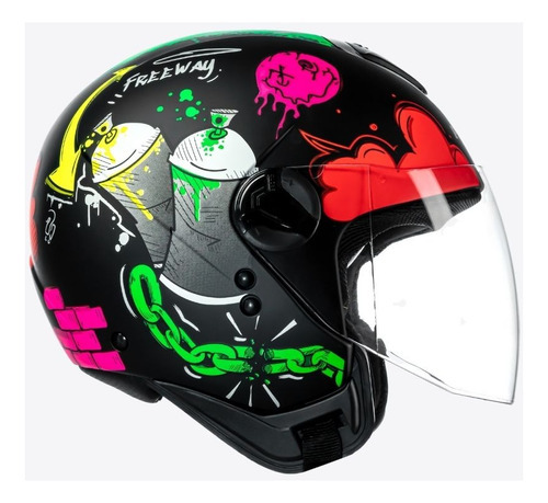 Capacete Moto Peels Freeway Street Cor Preto Fosco e Verde Tamanho do capacete 56