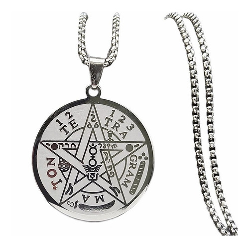 Collar Dije Pentagrama Tetragramaton Protección Acero Plata