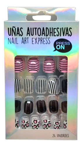 Uñas Autoadhesivas Press On Nail Art Thelma Y Louise 24u Color Animal Rosa