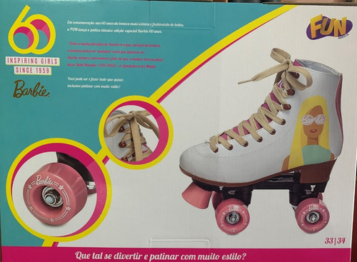 Patins Classico Barbie 60 Anos 4 Rodas 33-34 - Fun Bonellihq
