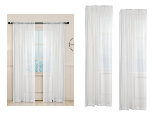 2 Piezas Blanca Sheers Rod Window Cortina Panel 39x79