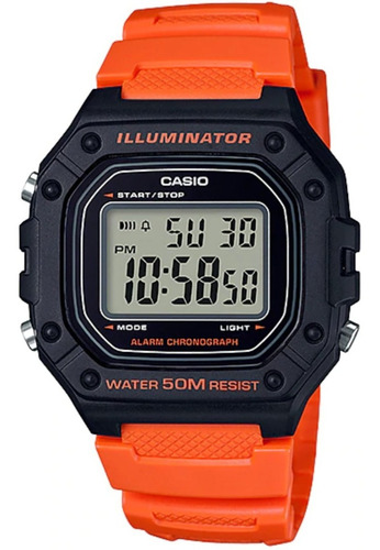 Reloj Casio Digital W218 4b2 Unisex Naranja Full * Watchsalas* Bisel Negro Fondo Negro