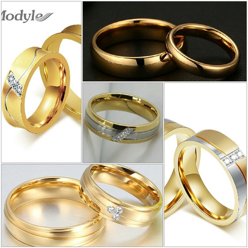 Anillos De Matrimonio Bañados Oro 18k Y Cristales Boda La