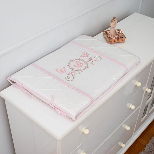 Trocador De Fraldas Para Cômoda Borboletas Cor Rosa Bebê Liso