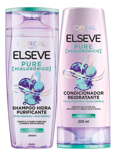  Kit Shampoo E Condicionador Elseve Pure Hialurônico 200ml