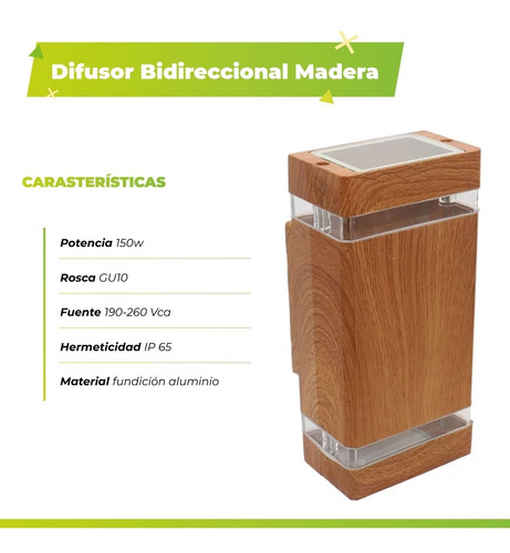 Imagen 3 de 9 de Aplique Bidireccional Aluminio Walnut Simil Madera Ip64
