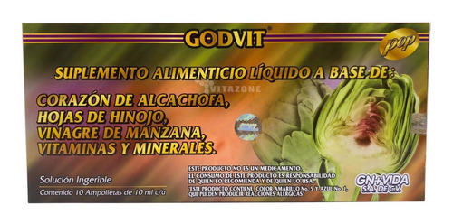 Imagen 1 de 3 de Godvit Alcachofa, Carnitina, Suplemento Líquido 10 Ampolleta