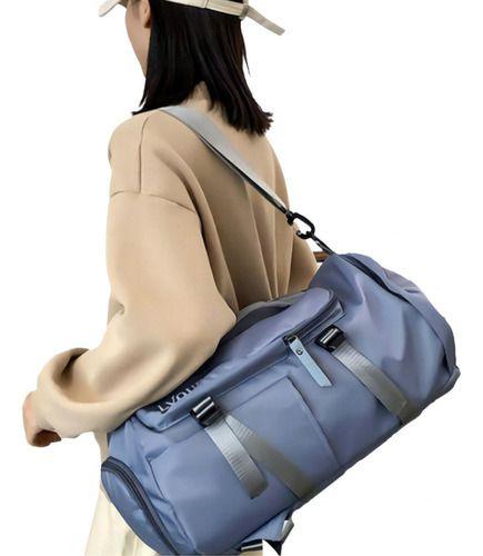 Bolsa De Lado Feminina Ideal Para Viagem Academia E Espaçosa Cor Azul-aço Desenho Do Tecido Liso
