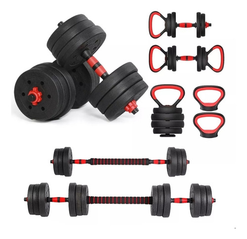 Set Pesas 20 Kg Kilos Convertible Barra Rusa Disco Pro Gym