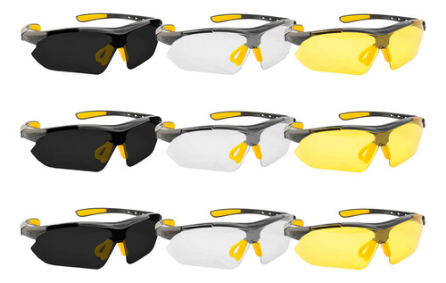Kit 9 Óculos De Segurança Boxer Fumê Amarelo Incolor Vonder
