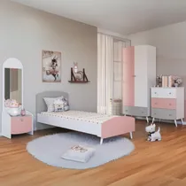 Comprar Quarto Infantil Completo para Colchão 78x188cm Doçura Multimóveis MP4376 Cor Branco\u002FCinza\u002FRosa