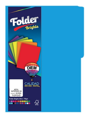 Folder Tamaño Oficio Colores Brillantes 25 Pzas Color Azul Intenso