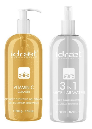 Idraet Kit Gel De Limpieza Vitamina C + Agua Micelar 500 Ml 