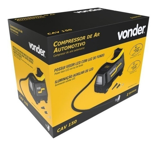 Compressor de ar mini elétrico portátil Vonder CAV 150 120W 12V/127V/220V preto/amarelo