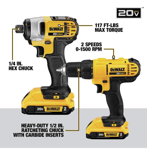 Kit Combinado Dewalt De Taladro Inalámbrico Máx. De 20 V, 10