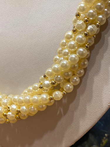 Luli Collar 6 Vueltas Perlas Nacaradas Dorado Elegante 60cm