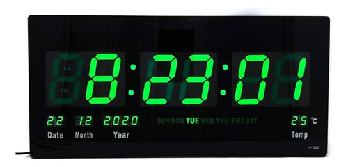 Reloj Led Digital Calendario De Pared Grande 46 X 22 Cm New Estructura Negro Fondo Negro