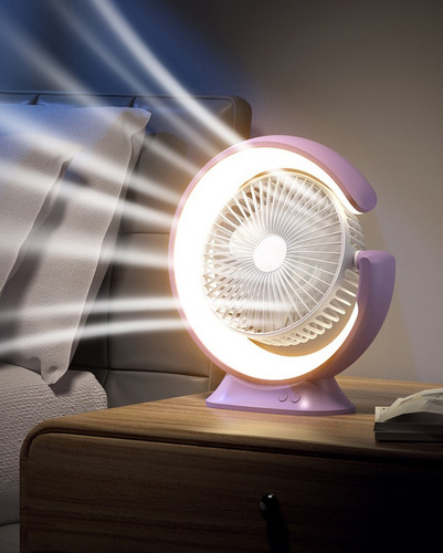 Ventilador De Escritorio Lámpara De Mesa Luna Carga Usb