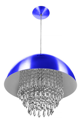 Lustre Pendente Meia Lua 40cm Azul Metalico Cristal Acrilico