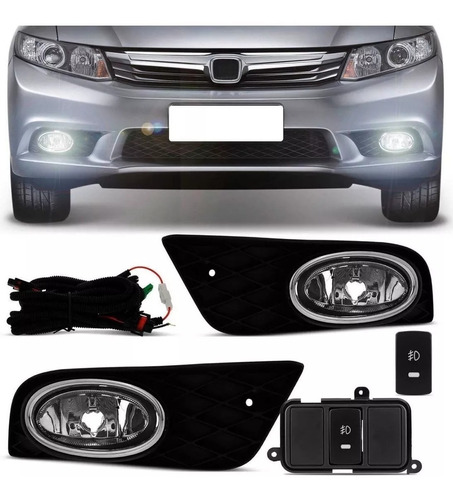 Kit Farol Milha New Civic 2012 2013 2014 Aros Cromado