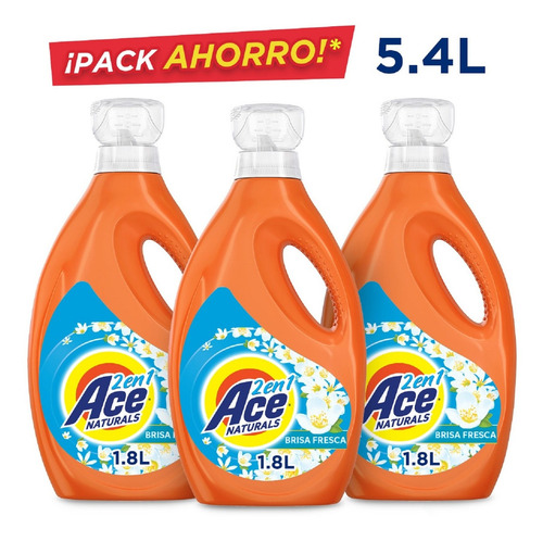 Imagen 3 de 9 de Pack 3 Botellas Detergente Ace Liquido Concentrado 1,8 Lt