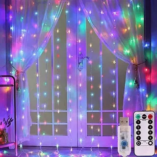 Luces De Navidad Cortina 3x3m Con Control Remoto Decoración Color de las luces Multicolor