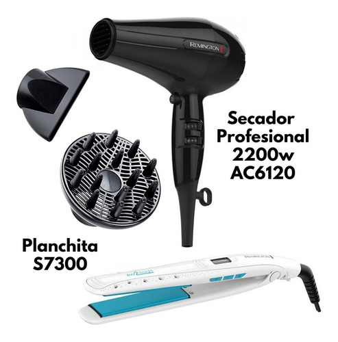 Combo Planchita S7300 + Secador Profesional Ac6120 Remington