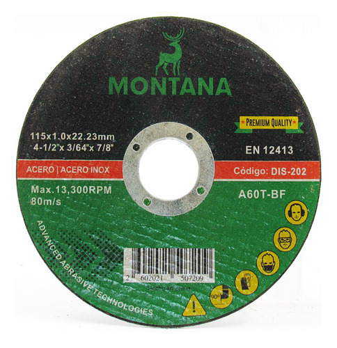 Disco Corte 4 \'\' Metal Montana 115x1.0mm   25 Unidades