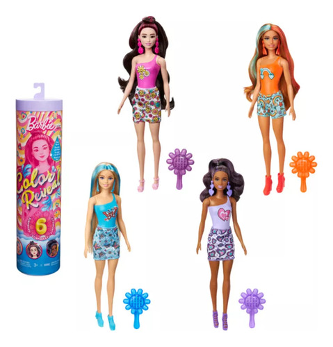 Boneca Barbie Color Reveal Arco Iris C/1 Boneca+4 Acessórios