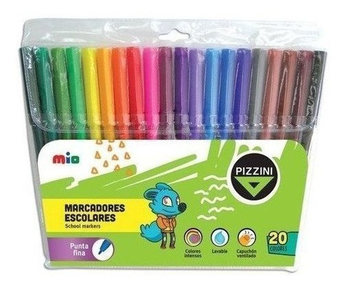 Imagen 1 de 2 de Marcadores Escolares X 20 Colores Pizzini Art 8020