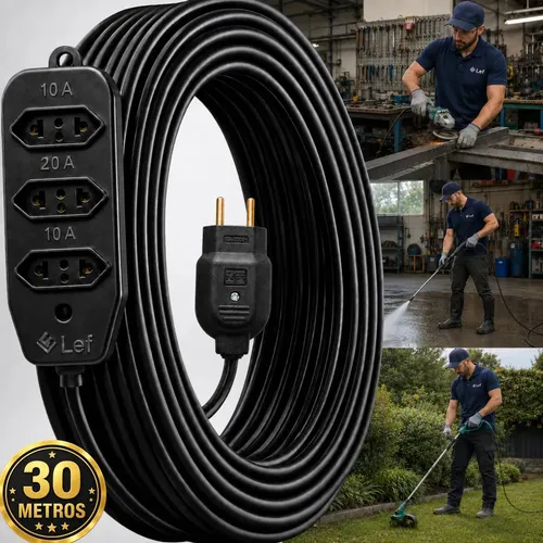 Extensão 30metros Cabo Pp Reforçada Obra Profissional 10/20a Preto