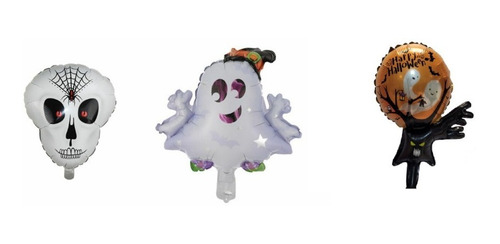 Imagen 1 de 2 de Set Globos Chicos X3 Fantasmita Calaca Decoracion Halloween