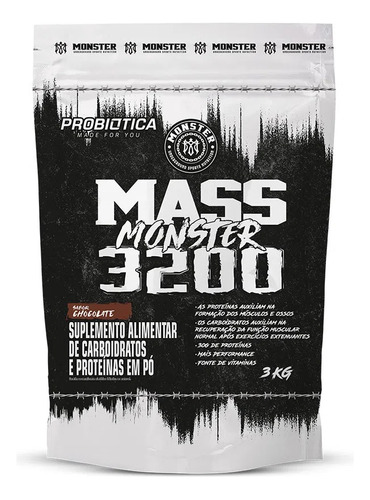 Hipercalórico Mass Monster 3200 Chocolate Probiótica Refil 3kg