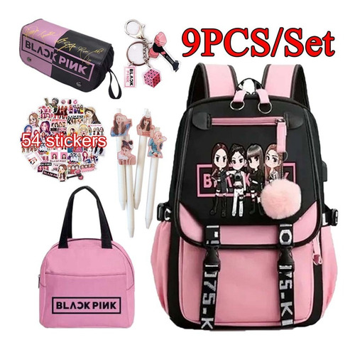 Imagen 1 de 8 de 9 Piezas Para Kpop Blackpink Mochila Juvenil Coreana Para Ni
