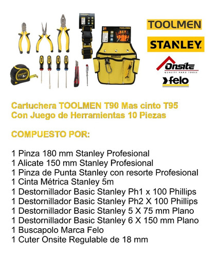 Set De Herramientas Stanley Otros + Cinturon Toolmen T90+t95