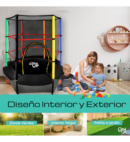 Cama Elástica Infantil 140cm GlowUp con Malla de Seguridad Superior y Lona de Alto Rebote – Ideal para Niños – Uso Interior y Exterior – Trampolín Resistente y Seguro para Juegos y Saltos