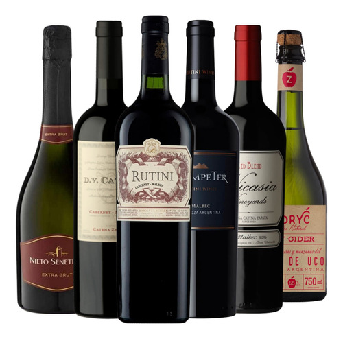 Vinos Clasicos + Espumante + Sidra. Caja Full 6 Botellas --