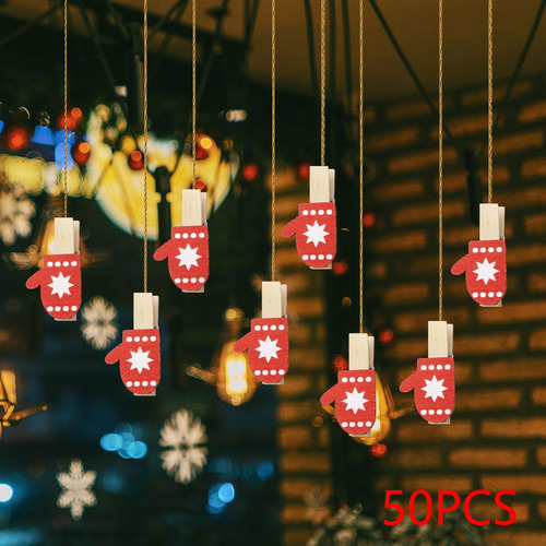 50 Uds. Clips De Madera Navideños Clips Navideños Guantes
